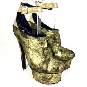 London Trash Gold Metallic High Heel Platforms Size8 Stripper Vixen Sexy MobWife